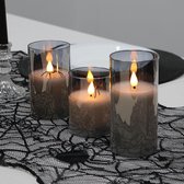 Grijze vlamloze kaarsen in glas - Set van 3 | Met afstandsbediening en timerfunctie | Warm wit licht