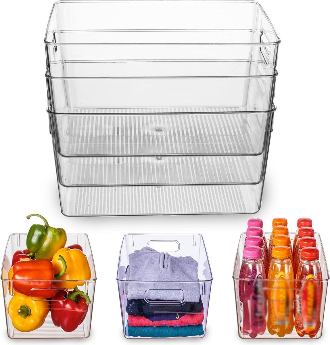 Transparante plastic opbergbakken voor koelkast, kast en keuken - veelzijdige organisatoren voor voedsel en kledingopslag (4-pack) freezer organizer bins