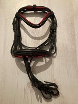 Trenshoofdstel - hoofdstel met teugels maat Shetland - Kleur zwart met rood
