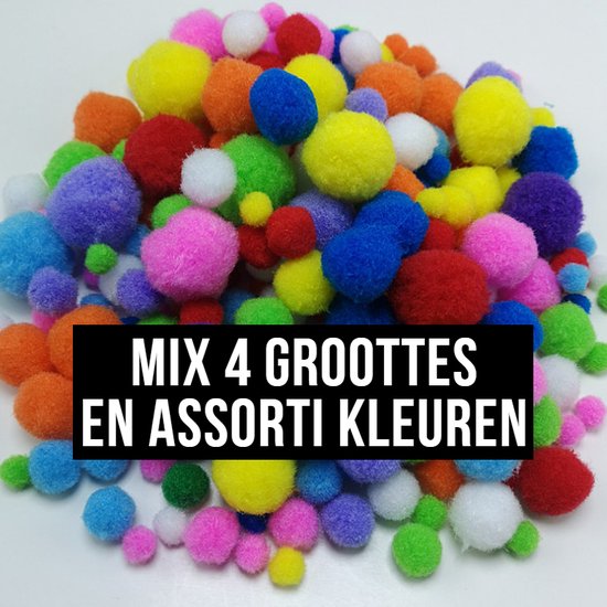 Pompons, mini-pompons, 200 stuks, 1,5 cm, kleine ronde pompons