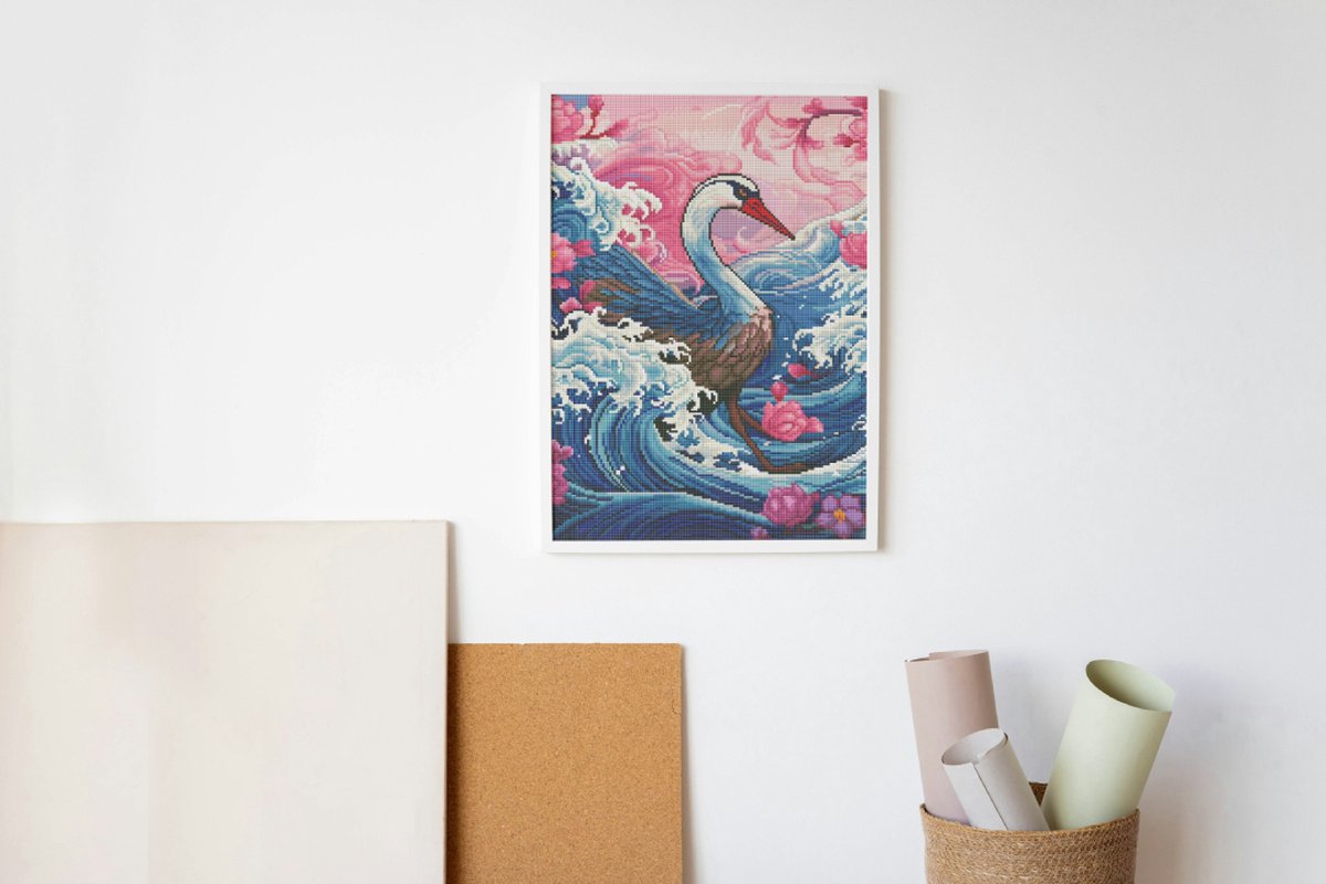 F4B Diamond Painting Zwaan in Golf - 40x50 cm - Vierkante steentjes - Dieren — afbeelding 3