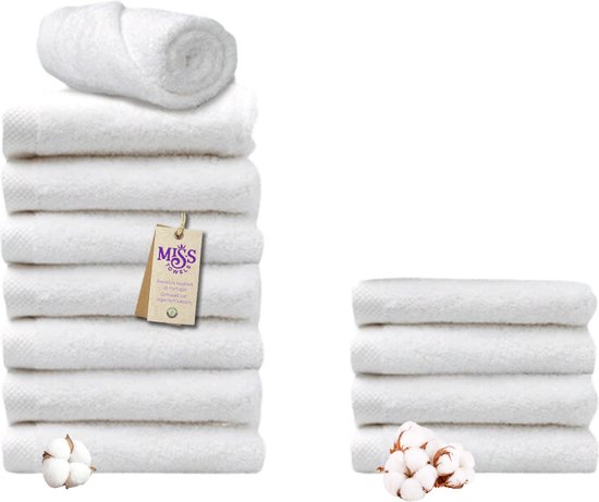 Miss Towels - Hotelhanddoek - Wit - 50x100 - 8+4 Bundel