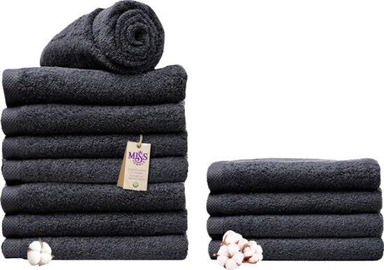 Miss Towels - Hotelhanddoek - Zwart - 70x140 - 8+4 Bundel