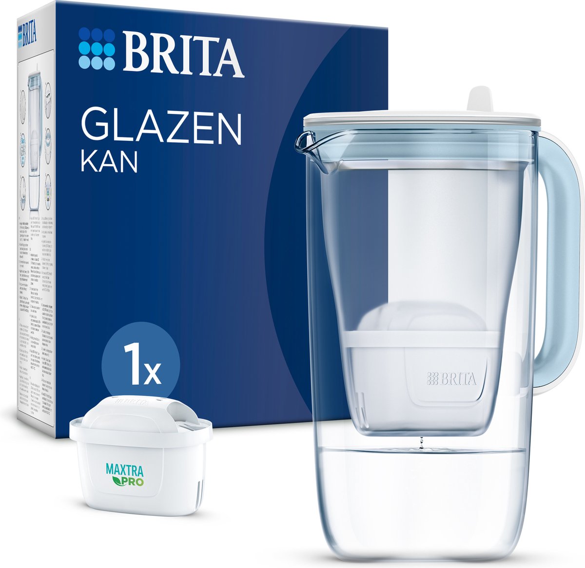 Bol.com BRITA - Duurzame Glazen Waterfilterkan - 2,5L - Blauw - incl. 1 MAXTRA PRO All-IN-1 filterpatroon aanbieding