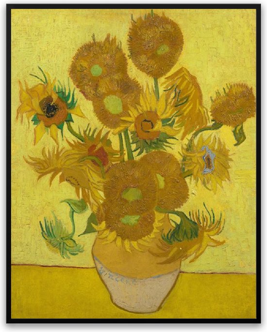 Vincent van Gogh de Zonnebloemen Fotolijst met glas 50 x 70 cm - Prachtige kwaliteit - zonnebloem - verjaardag - kado - Canvas - incl ophangsysteem - Poster - Grappig - cadeau
