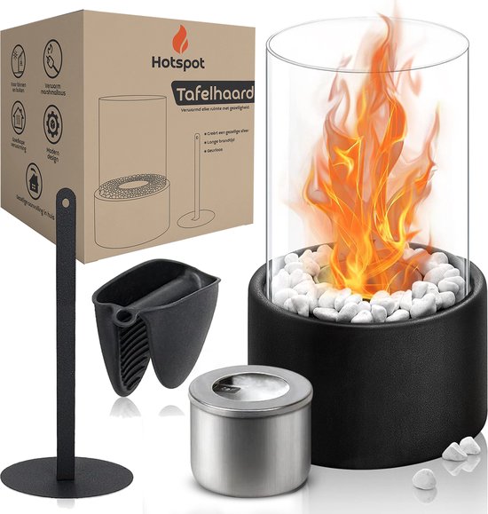 Hotspot Tafelhaard Bio Ethanol – 2 Uur - Zwart - Sfeerhaard Binnen & Buiten – Haard – Terrashaard – Tuinhaard – Tuinkachel - Tafelbrander