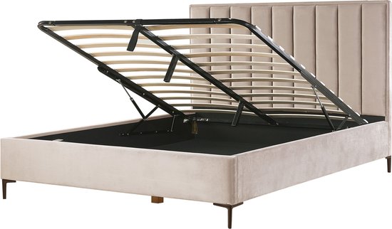 SEZANNE - Bed met opbergruimte - Taupe - 180 x 200 cm - Fluweel