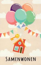 Van harte gefeliciteerd! Jullie gaan samenwonen! Een kleurrijke kaart met slingers en ballonnen waar een huis onder hangt. Erg leuk om deze kaart zo te geven of om bij een cadeau te voegen. Een dubbele wenskaart inclusief envelop en in folie verpakt.