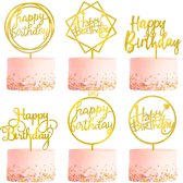 Fissaly 6 Stuks Gouden Happy Birthday Taarttopper & Caketopper Set – Taartversiering – Decoratie Topper