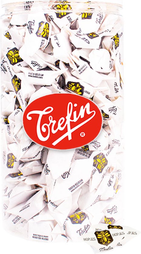 Foto: Trefin hopjes nostalgisch snoep met karamel en koffiesmaak in herbruikbare bokaal 750g