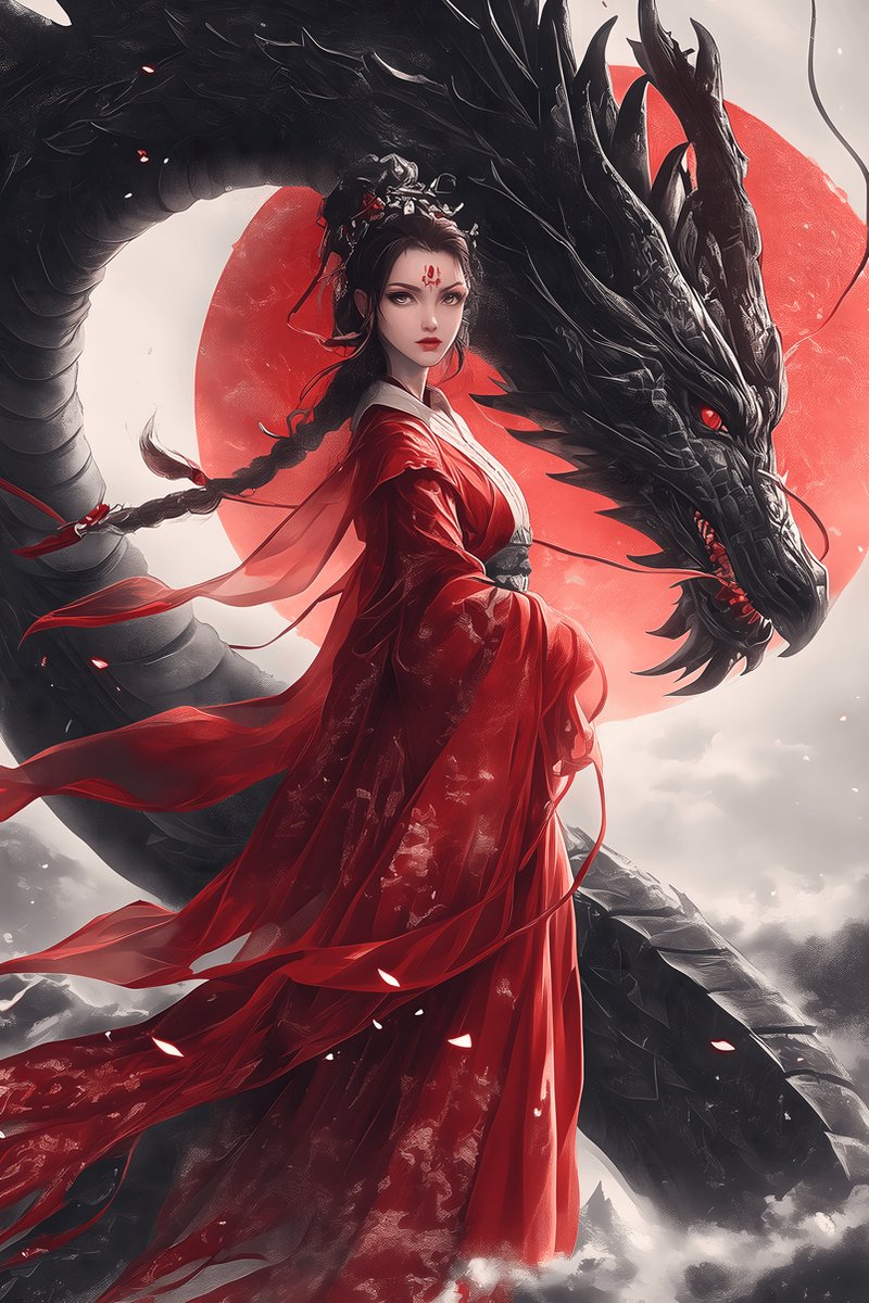 Prinses Zwarte Draak Poster - Sprookjesthema - Fantasiefiguur - Avontuurlijke Kunst - Myst
