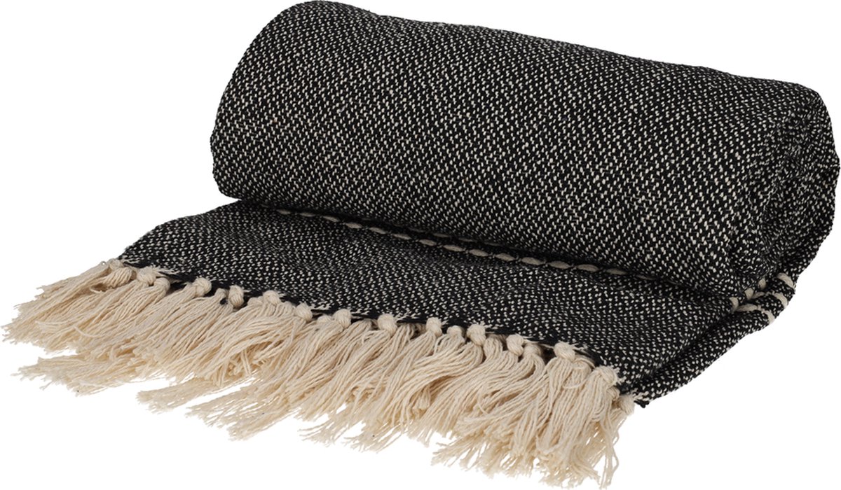 JENS Living Plaid Juul - Gerecycled katoen - 130 x 180 cm - Zwart