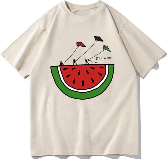 Free Palestine shirt | Palestina | Dit Is Geen Watermeloen | Still Alive T-shirt | Taupe | 100% katoen | L