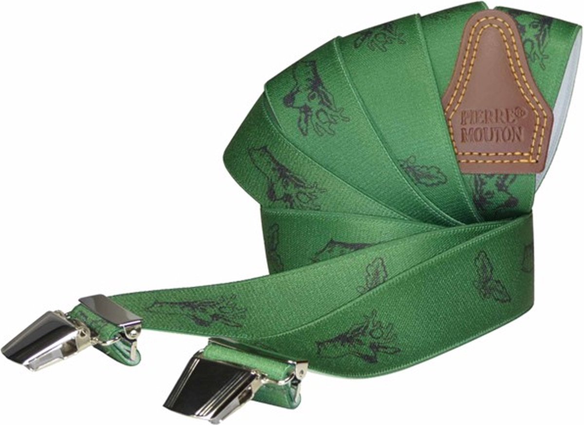 Pierre Mouton - Bretel - Hertjes - Bretels - Volwassenen - Heren - Groen - 140cm - 3 brede clips - XL - XXL