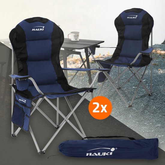 2x campingstoel opvouwbaar tot 150 kg blauw met bekerhouder incl. draagtas Hauki — afbeelding 2