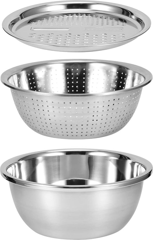 Coupe-légumes multifonction - Coupe-légumes manuel 3 en 1 - Bol à mélanger - Cuisine - Saladier - Bol à fruits - Acier inoxydable