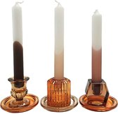 Cactula set van 3 glazen kandelaar voor dinerkaarsen in cognac tinten - 3 verschillende vormen 7 cm Pio inclusief dip dye bijpassende kaarsen Pia
