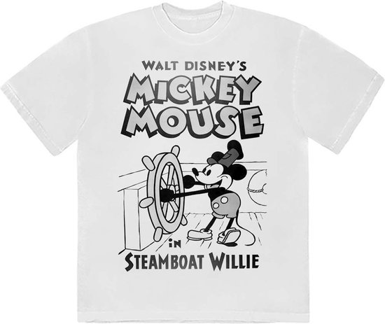 T-shirt homme Disney Mickey Mouse - Steamboat Willie - L - Wit