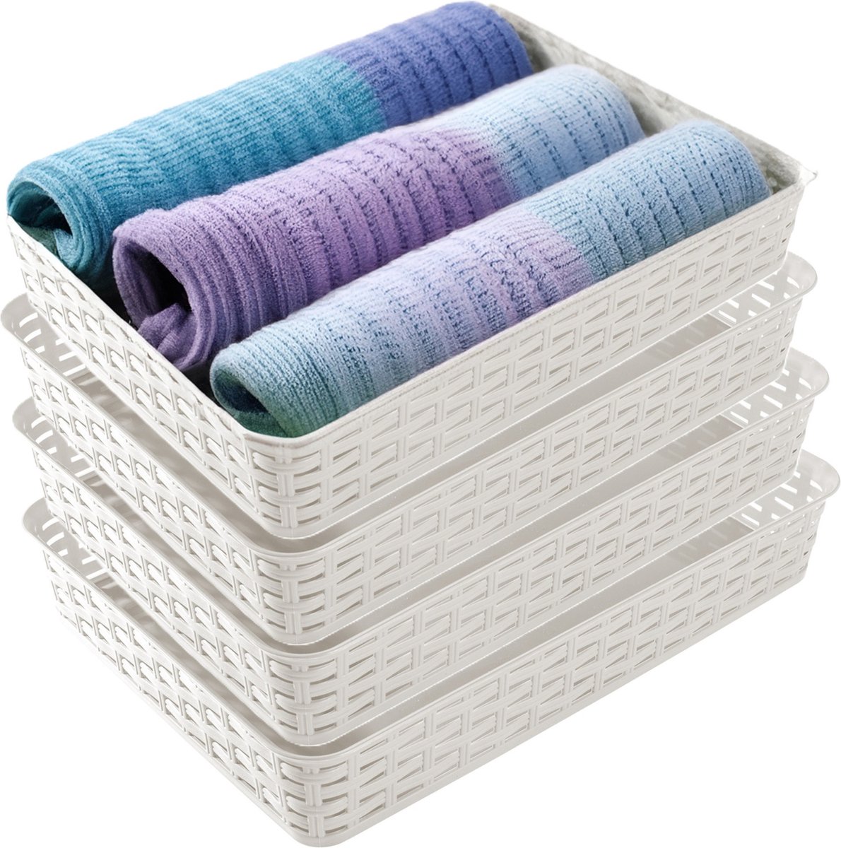 Hega Hogar Opbergmandje/ladeverdeler - 4x - ivoor wit - 4.5 liter - kunststof - 26 x 35 x 6 cm - kastmandjes - manden