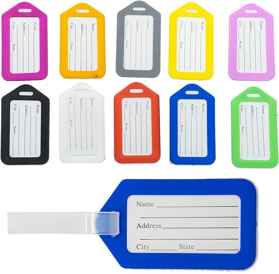 Étiquettes de bagage 10 pièces de couleurs différentes - étiquettes de valise pour bagages à main, valises, sac pour ordinateur portable, sac à dos, poussettes - pour voyage 8,6 cm x 4,8 cm
