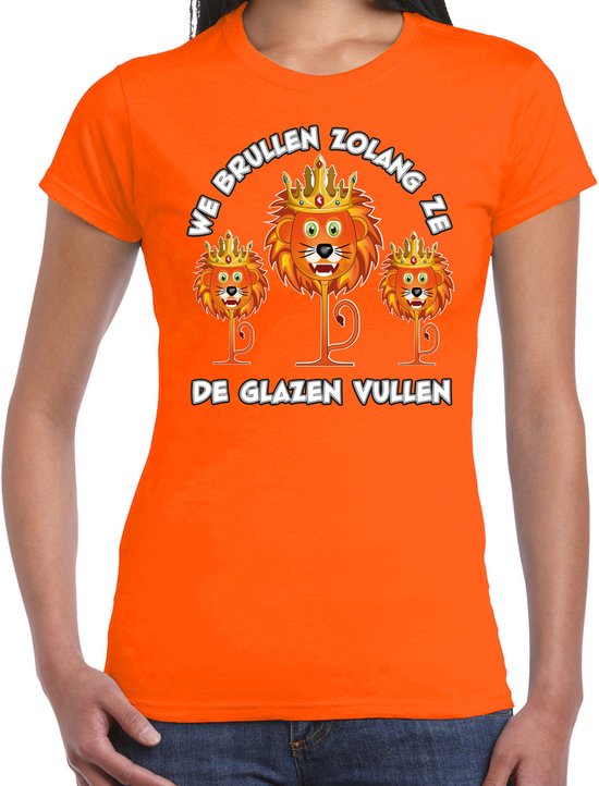 Bellatio Decorations Verkleed T-shirt voor dames - leeuwen - oranje - EK/WK voetbal supporter S