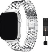 Innerlight® Hexagon+ - Zilver - 38/40/41mm - Metalen bandje geschikt voor Apple Watch - Schakel Armband RVS - Stainless Steel Watch Band - Geschikt als Apple watch bandje voor Series 1/2/3/4/5/6/SE/7/8/9