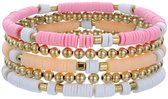 Malinsi Armband Dames Set 5 Stuks - Roze Wit 18cm rekbaar - Sieraden Armbanden Vrouw
