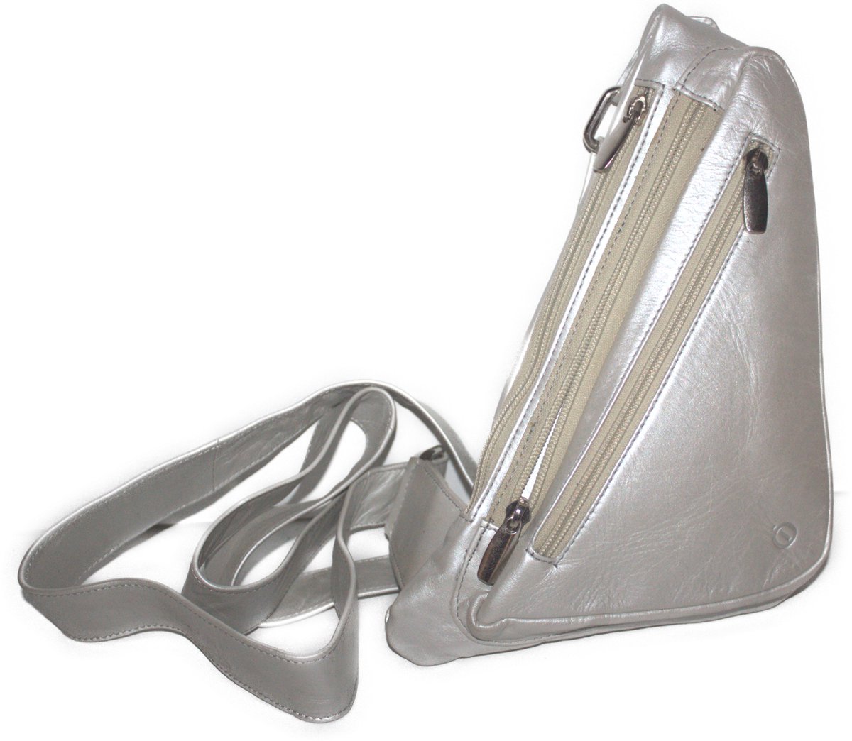 Oi zilverkleurige leren driehoek Crossbody tas / zacht rund lederen triangel tas om schuin te dragen / praktische en veilige tas om cross te dragen / zilver kleurig leer / 228Silver