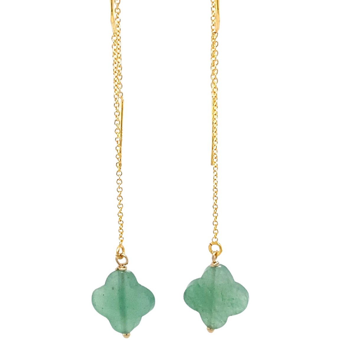 Pat's Jewels Oorbellen dames - Doortrek oorbellen - Oorketting - Groen - Edelsteen - Klavertjevier