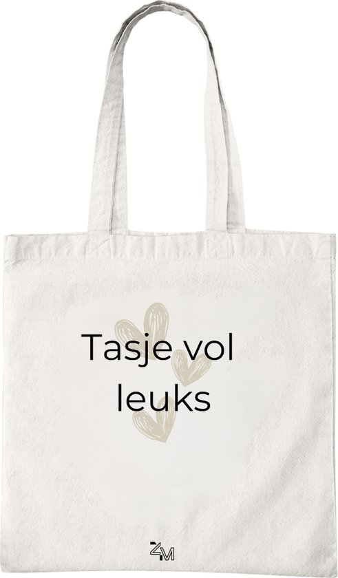 Katoenen Tas met Print - Tasje Vol Leuks Design - Tote Bag - Wit