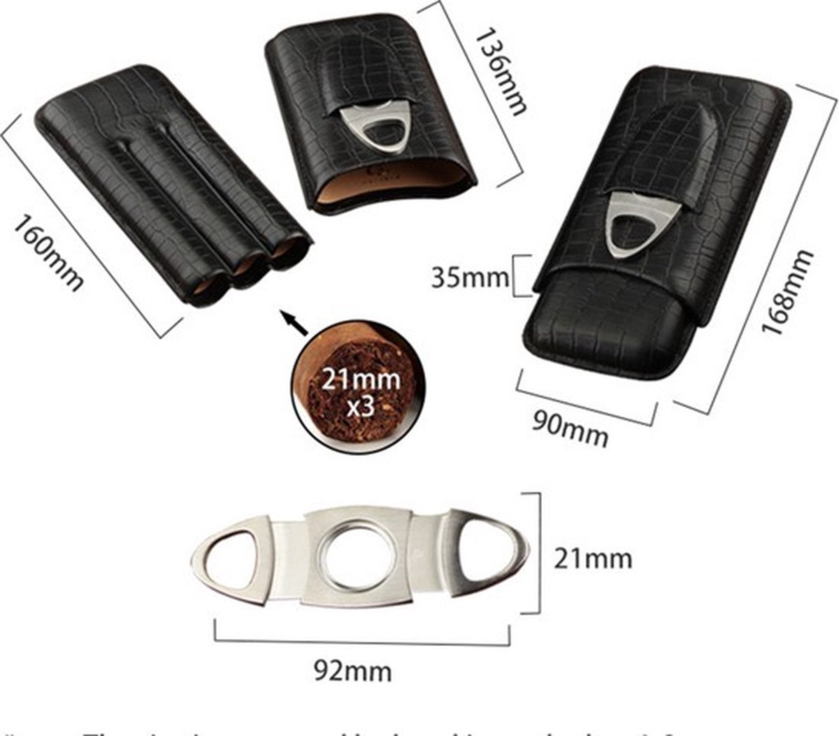 Maxium - 3-delige Humidor - Sigarenkoker - Sigaren Accessoires - Inclusief Sigarenknipper - Zwart