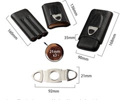 Maxium - 3-delige Humidor - Sigarenkoker - Sigaren Accessoires - Inclusief Sigarenknipper - Zwart