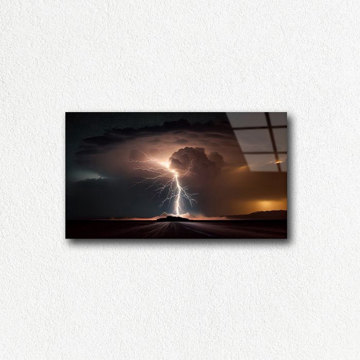 Indoorart - Glasschilderij bliksem 120x80 CM - Afbeelding op plexiglas - Inclusief montagemateriaal