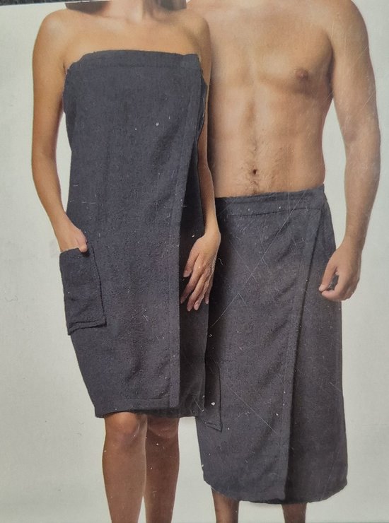 Saunahanddoek donkergrijs one size - Omslaghanddoek voor sauna - antraciet unisex - saunakilt met opbergvakje