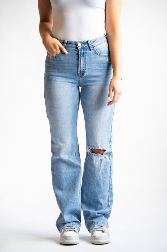 DJUUK JEANS DENIM - Dames Jeans - Wide Leg - Tall Jeans - Hoge Taille - Single Ripped - Maat 32