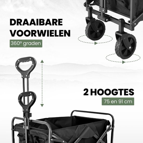 TerraGear Bolderkar opvouwbaar - 76L en 80KG draagvermogen - 65×41×23CM - Draaibare wielen - Perfect voor festivals van TerraGear — afbeelding 5