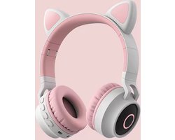 WizBay Premium Select® CAT Ear KIDS LED Headset met Microfoon - LED op de Buitenkant - HD Bluetooth Phone Call - Ingebouwde Microfoon - SD Card - Verstelbare Hoofdband - Soft Zuurstof doorlatend Ear Pads - Kleur Grijs Buitenkant Roze Binnenkant