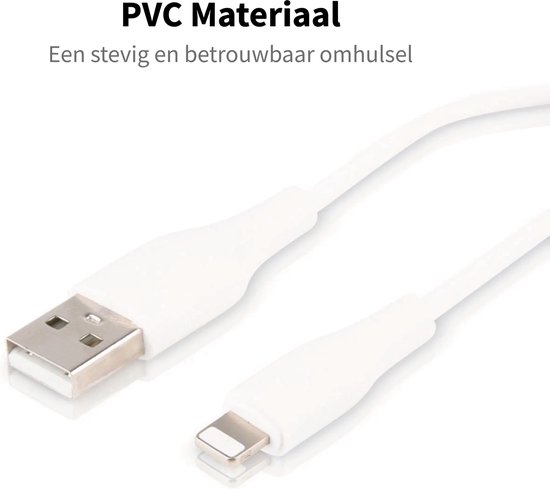 Chargeur de charge rapide - Chargeur rapide adapté pour iPhone et iPad - Matériau TPE - 2 mètres - Câble de charge - Alimentation 15 W - Adaptateur USB - Incl. Câble Lightning - Chargeur Fast adaptatif - Bloc de prise - Wit