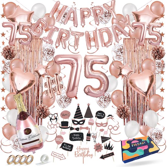 Fissaly 75 Jaar Rose Goud Verjaardag Decoratie Versiering - Helium, Latex & Papieren Confetti Ballonnen