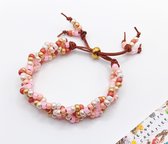 Jeannette-Creatief® - Beach - Flamingo Red Orange Pink Pearly Shine Miyuki Armband Leer - Armband met Schuifknoop - Verstelbaar - Armband - Dames Armband - Flamingo - Ibiza - Roze Armband
