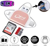 Lecteur de carte SD Card 4 en 1 - Lecteur de carte - Lecteur de carte SD - Lecteurs de cartes - USB C - Lecteur de carte mémoire - Lecteur de carte - Lecteur de carte SD - Lecteur de carte SD - Or rose