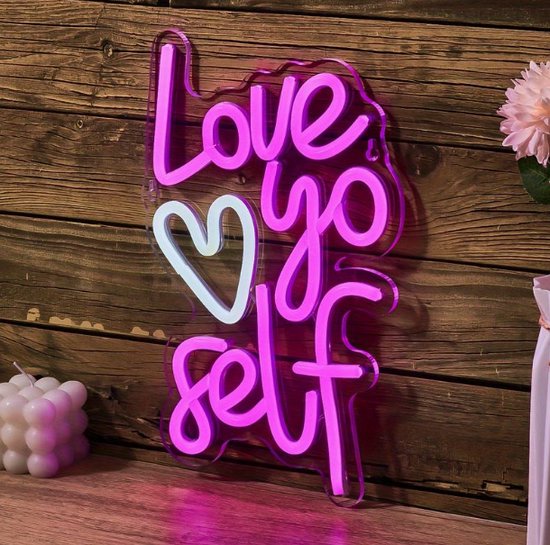 Neon Lamp - Love Yourself - Roze - 19x30cm - Neon Verlichting - Wandlamp