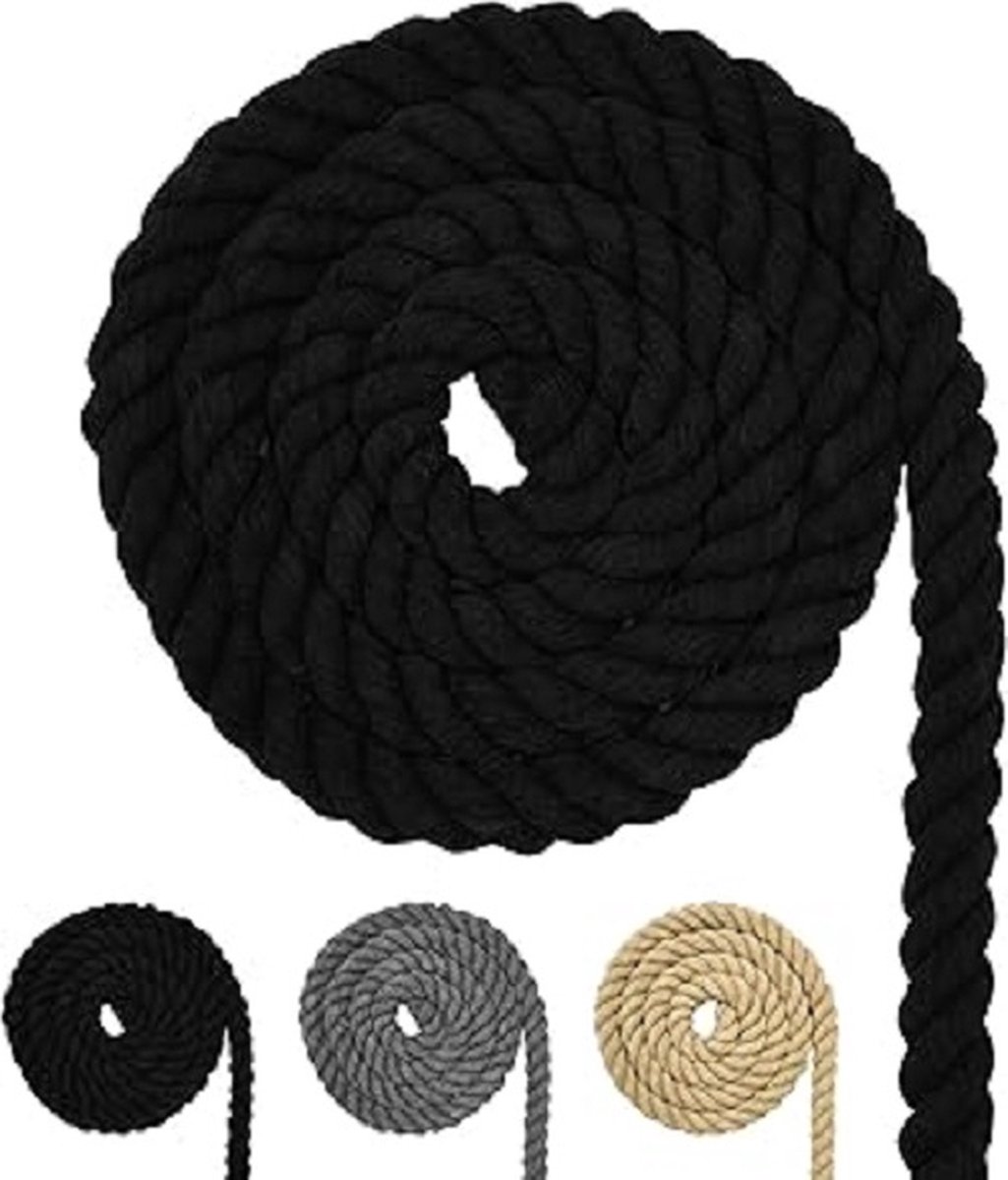 Katoenen koord, zwart macramégaren, vele maten, katoenen touw voor doe-het-zelf knutselwerk, geschenken (zwart, 20 mm, 5 m)