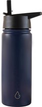 Wattamula PRO eco rvs drinkfles -  donkerblauw - 530 ml - extra dop met rietje - waterfles - thermosfles