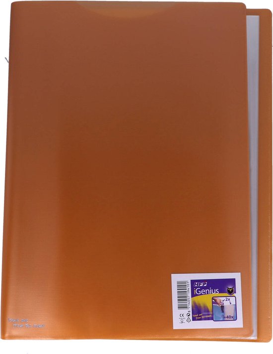 Oranje HFP Genius map met 40 insteekhoezen, A4 formaat.