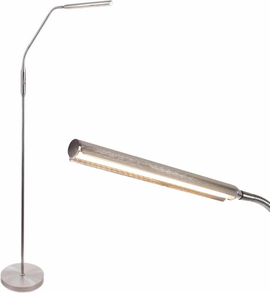 Staande leeslamp Murcia | 1 lichts | grijs / staal / zilver | metaal | 145 cm hoog | Ø 24 cm voet | staande lamp / vloerlamp | modern design