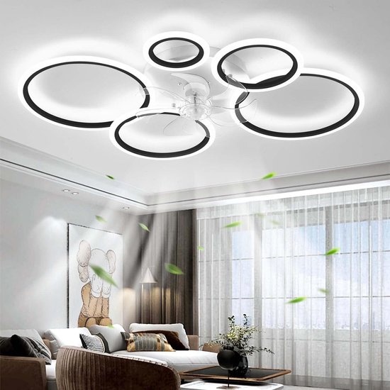 5 Ring Ventilator | Moderne Ringen LED Ventilator | Smart Lamp | 70 cm | Zwart | Bedienbaar Met Afstandsbediening & APP | Kroonluchter | Moderne Ventilator Licht