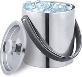 IJsemmer RVS dubbelwandig met deksel en hengsel - 15 liter luxe metalen ijsblokjesemmer zilver ice bucket