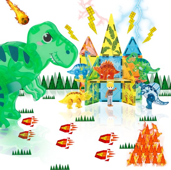 Magna Minds – Magnetic Tiles – Dino – Magnetisch Speelgoed – 49 stuks – Constructie speelgoed