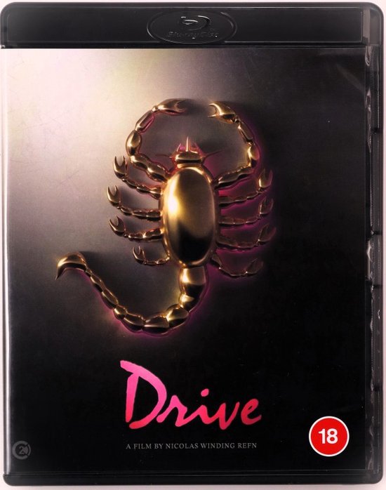 Façade de jaquette Blu-ray du film Drive avec un scorpion doré et le titre 'Drive'.
